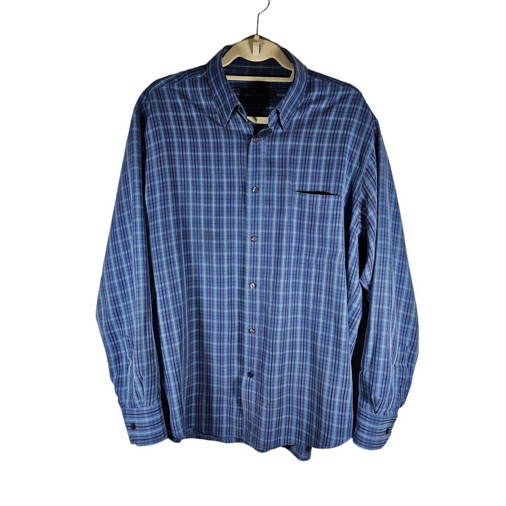 Bugatchi Uomo Men's Button Down‎ Long Sleeve Plaid Shirt Blues Size Large